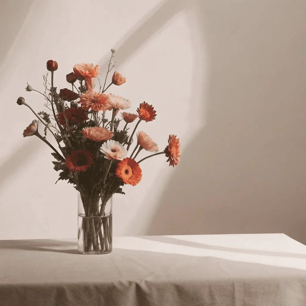 Fresh flowers in a sunlit corner of the clinic
