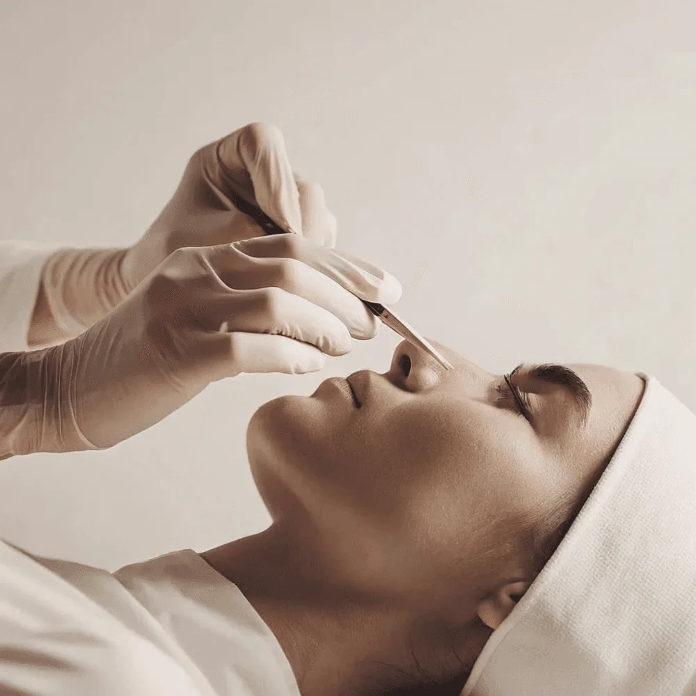 Close-up of a skin treatment in progress