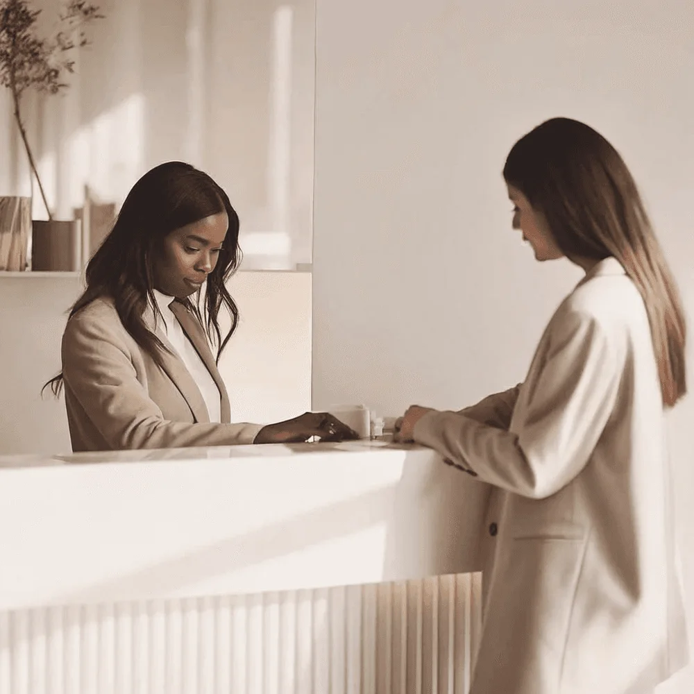 Practitioners at the reception desk