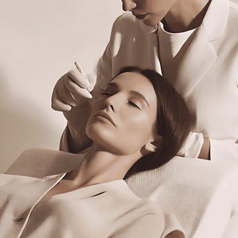 Practitioner injecting cheek filler