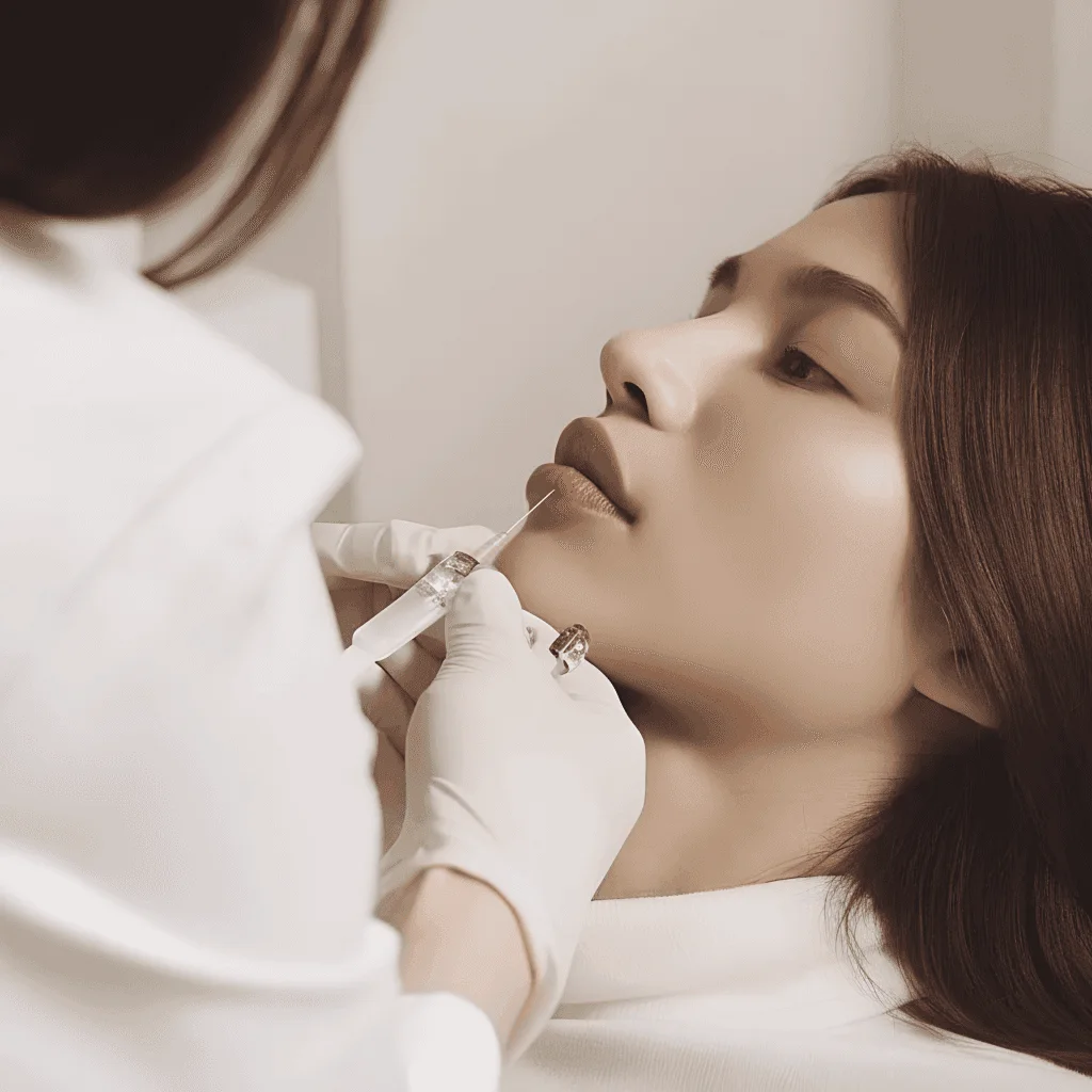 Lip filler treatment with a fine needle